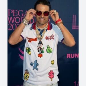 Alec Monopoly Limited Edition Patch Print Polo Shirt Size Medium